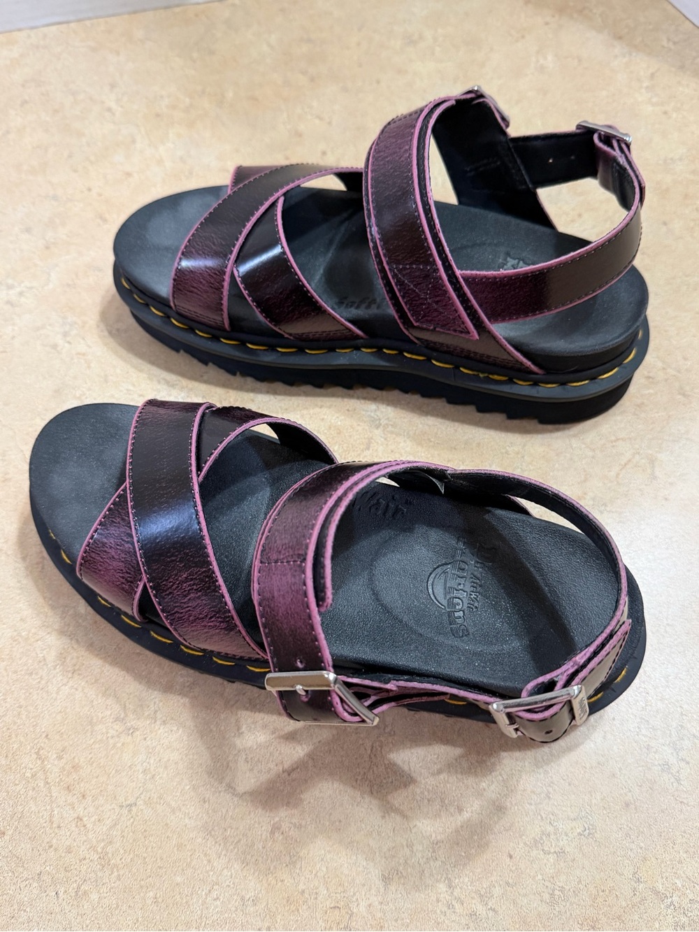 Dr. Martens Athena Leather Plum Multi‑Strap Sandals with Black Lug Sole